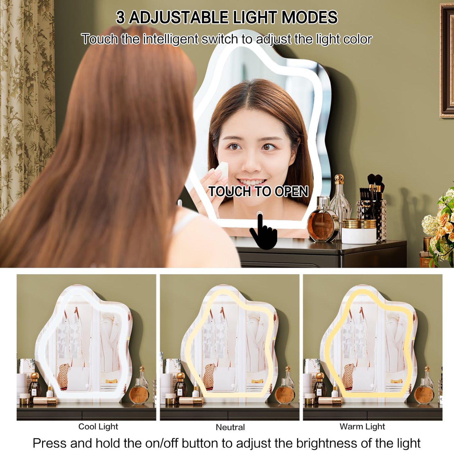 Chrangmay 31.5" White Stylish Corner Makeup Vanity Table,with Lighted Mirror and 4 Spacious Drawers,Bedroom Essential Dressing Table with Nightstand,Modern Minimalist Writing Desk for Girls,Black