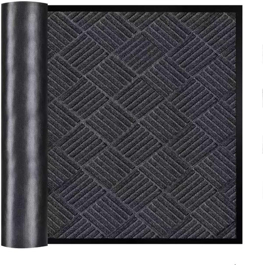 Commercial-Grade Entrance Mat Heavy Duty Dirt Trapper Doormat with Rubber Border Low Profile Commercial Entryway Rugs for Entryway Indoor Outdoor,(Grey-3' x 5')