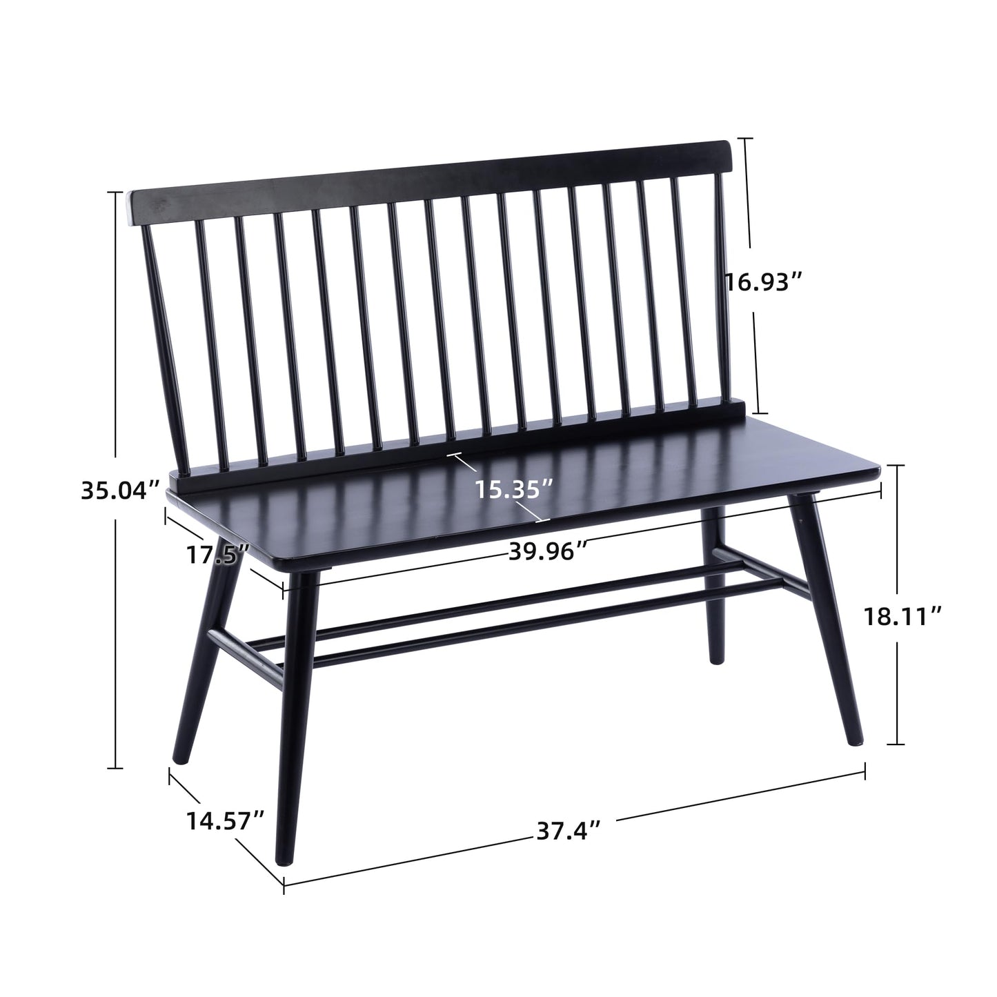 DUHOME Entryway Bench, Black Dining Bench with Spindle Back Farmhouse Wood Windsor Bench for Foyer Balcony Living Room, Black