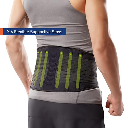 Copper-Infused Back Support Brace – Lightweight, Breathable Lumbar Belt with 6 Flexible Nylon Stays and Dual Adjustable Straps for Lower Back Pain Relief, Muscle Spasms, Strains, Arthritis, and Sciatica – Suitable for Men and Women (X-Large)