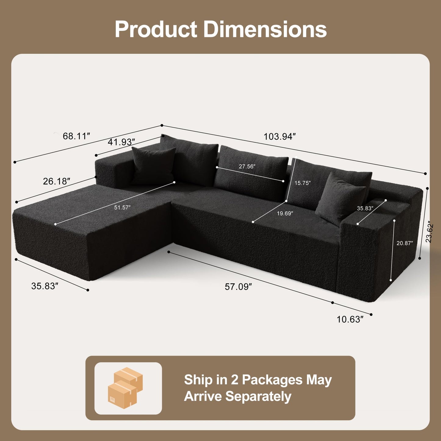 ComeWay 104" Sectional Couches for Living Room, Modular Sectional Sofa with Deep Seat, Cloud Couch for Living Room Bedroom, L-Shape Couch with Chaise, No Assembly Required (Plush, Left Facing Chaise)