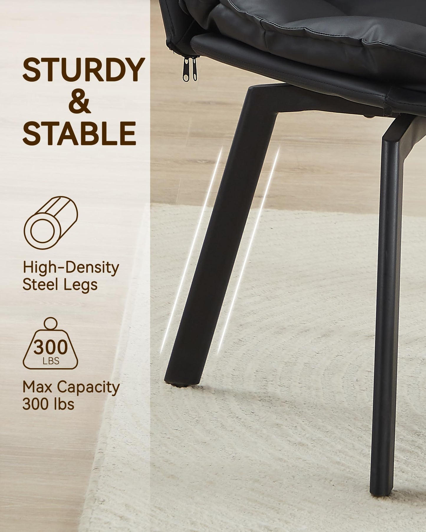 BedsPick Swivel Dining Chair Set of 2 - Faux Leather Upholstered Kitchen Chair, Mid Century Modern Dining Room Chair with Rotating Seats and Metal Legs (Black)
