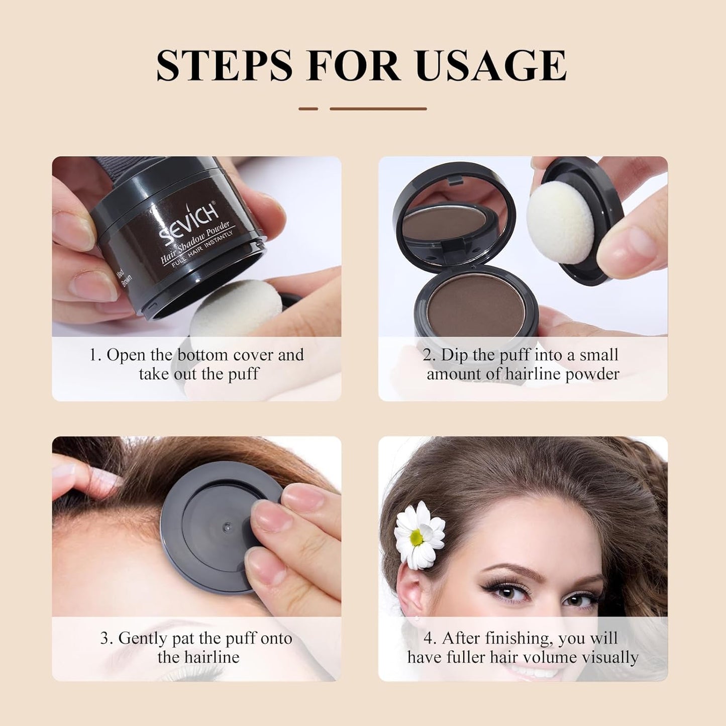 Sevich Hairline Powder，Instantly Conceals Hair Loss, Root Touch up Powder, Hair Shadow Toppers for Women & Men, Touch Up for Thinning Gray Hair, Windproof & Sweatproof, Black
