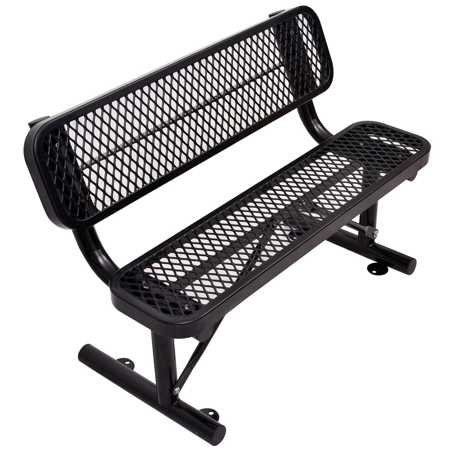 HIMcup 4 FT Heavy Duty Metal Park Bench with Back for Outside, Outdoor Black Bench with Backrest & Portable Frame, 1-3 Person Seat-Commercial Benches Garden Benches for Outdoors