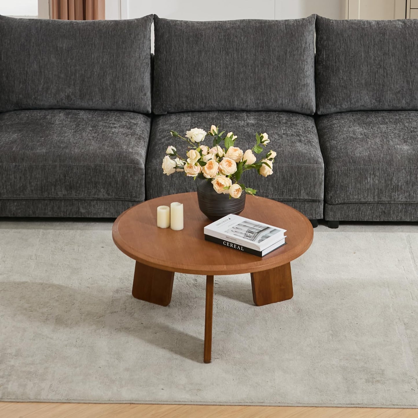DAYALANE 32" Coffee Table for Living Room, Modern Small Round Coffee Table, Wooden Walnut Side Coffee Table with Legs, Accent Sofa Table Cute Circle End Table for Small Space, Reception, Office