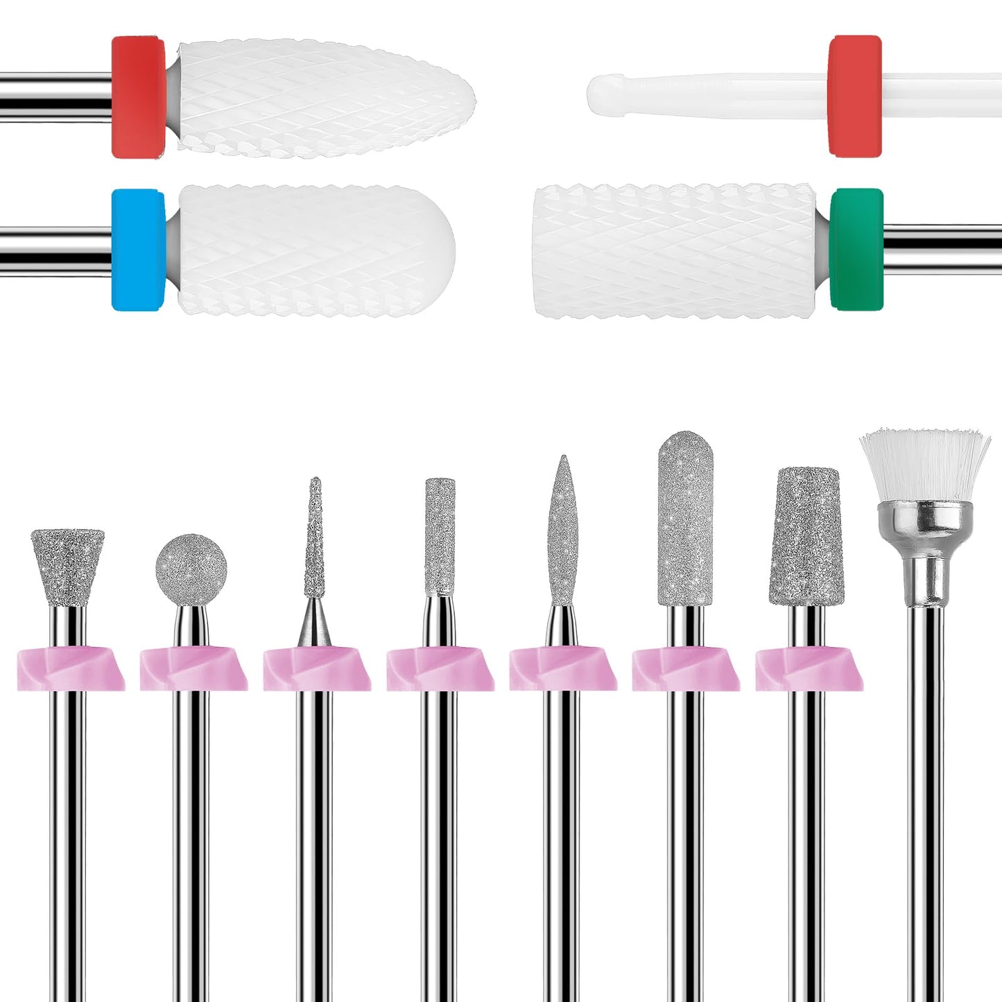 Makartt Nail Drill Bits:10Pcs Dimond Sanding Bit Sets for Nail Drill E-File,Upgraded Cuticle Cleaner Gel Polish Remover Tool Bits for Acrylic Nails Manicure Prep Salon Home DIY Use