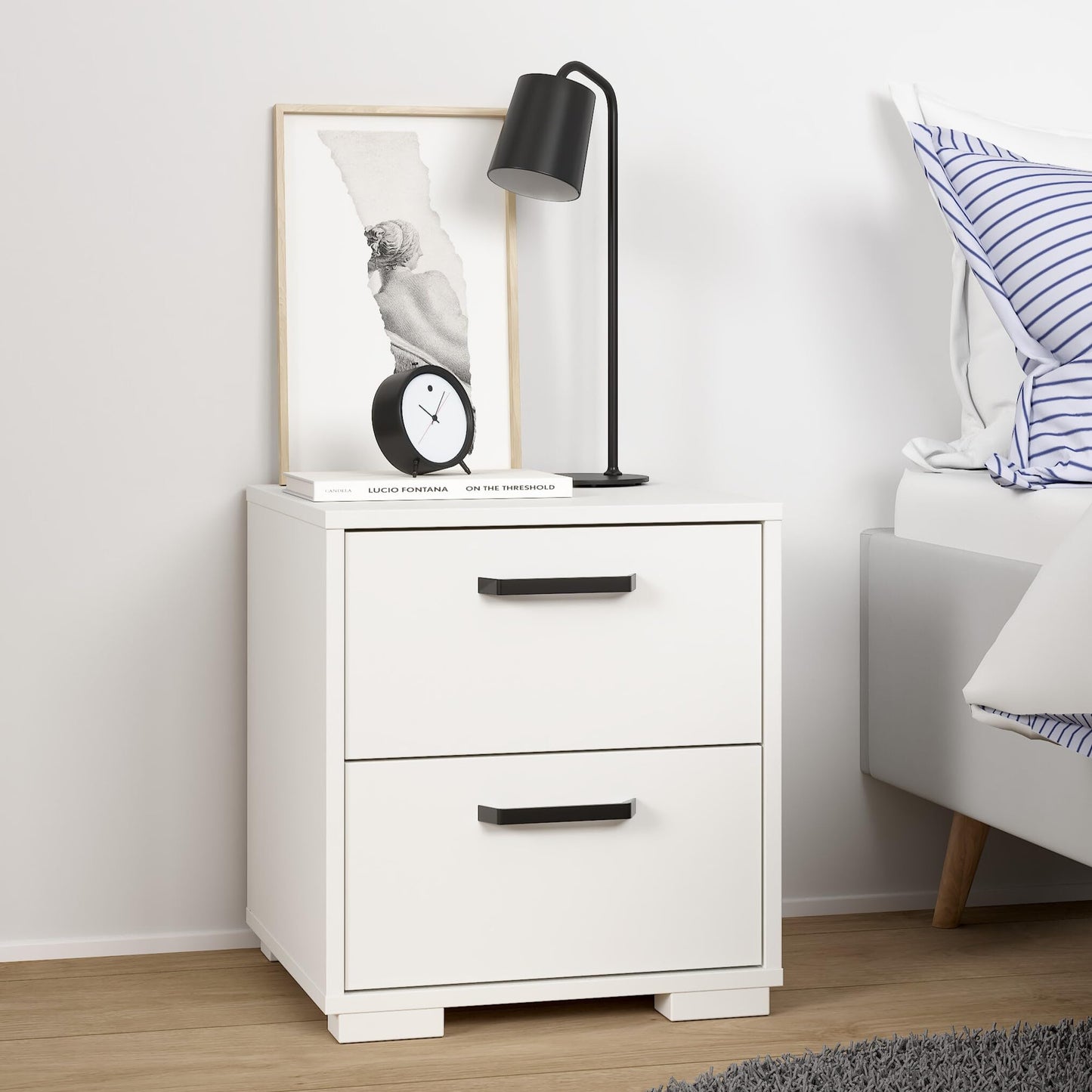 Tvilum Sofia 2-Drawer Bedroom Nightstand in White, 15.8" W x 15.6" D x 17.4" H