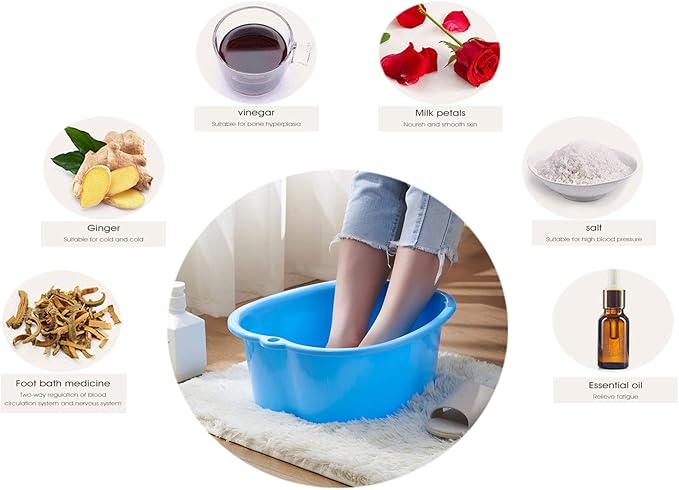 Foot Soaking Bath Basin: Plastic Foot Spa Basin for Soaking Feet - Foot Soaking Tub with Massage Dots - Roomy Foot Soak Bucket for Water Spa and Foot Massage (Purple)