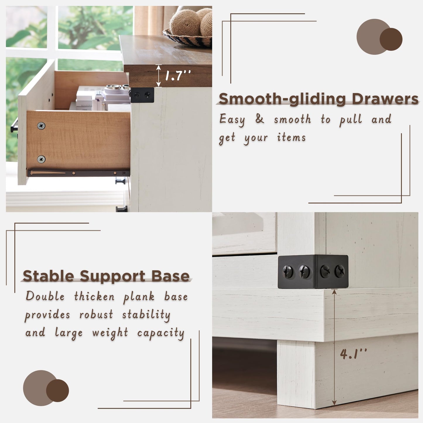 T4TREAM Farmhouse 5 Drawers Dresser for Bedroom, 48" Tall Wood Chest of Drawers w/Natural Texture & Metal Handle, Rustic Storage Dressers Organizer for Living Room, Hallway, Antique White