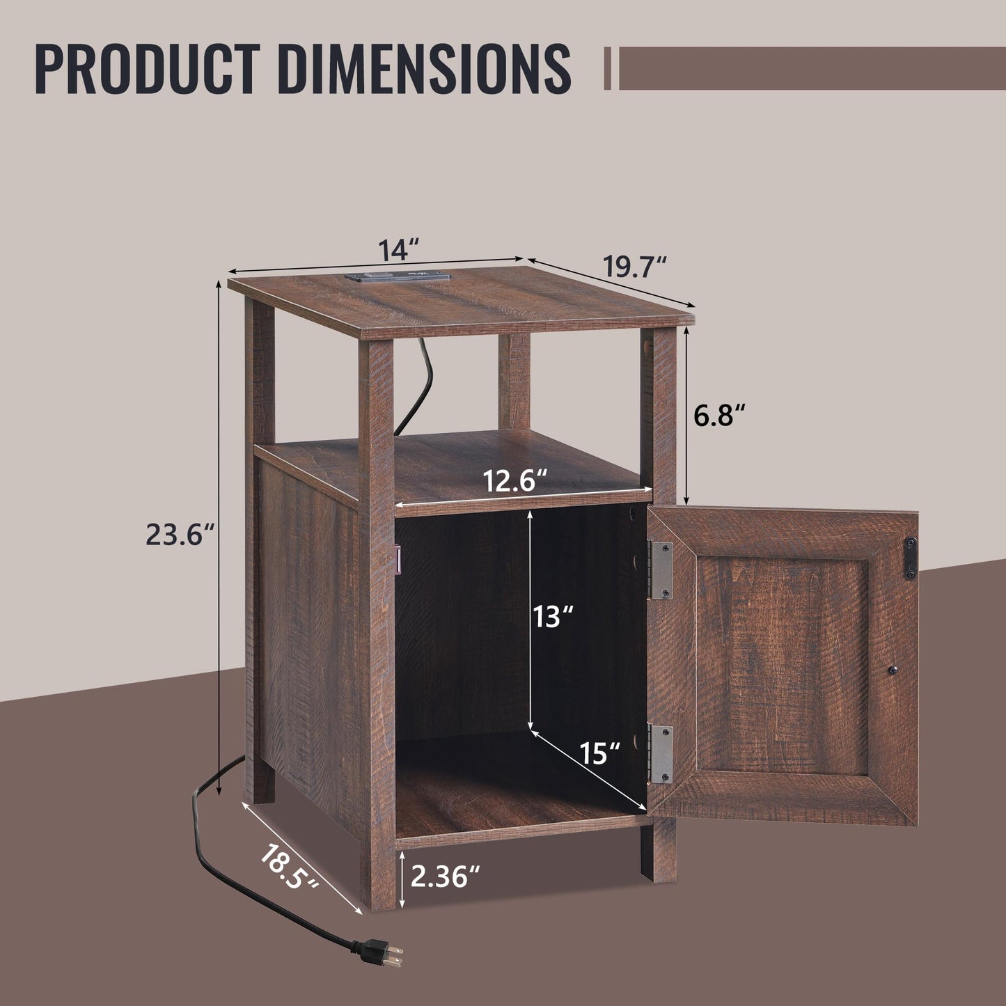 IFBUY Farmhouse Nightstands Set of 2, Narrow Bedside Table with Charging Station, Night Stand Set 2 with Storage & Open Shelf, End Tables w/Groove Barn Door for Bedroom, Living Room, Brown