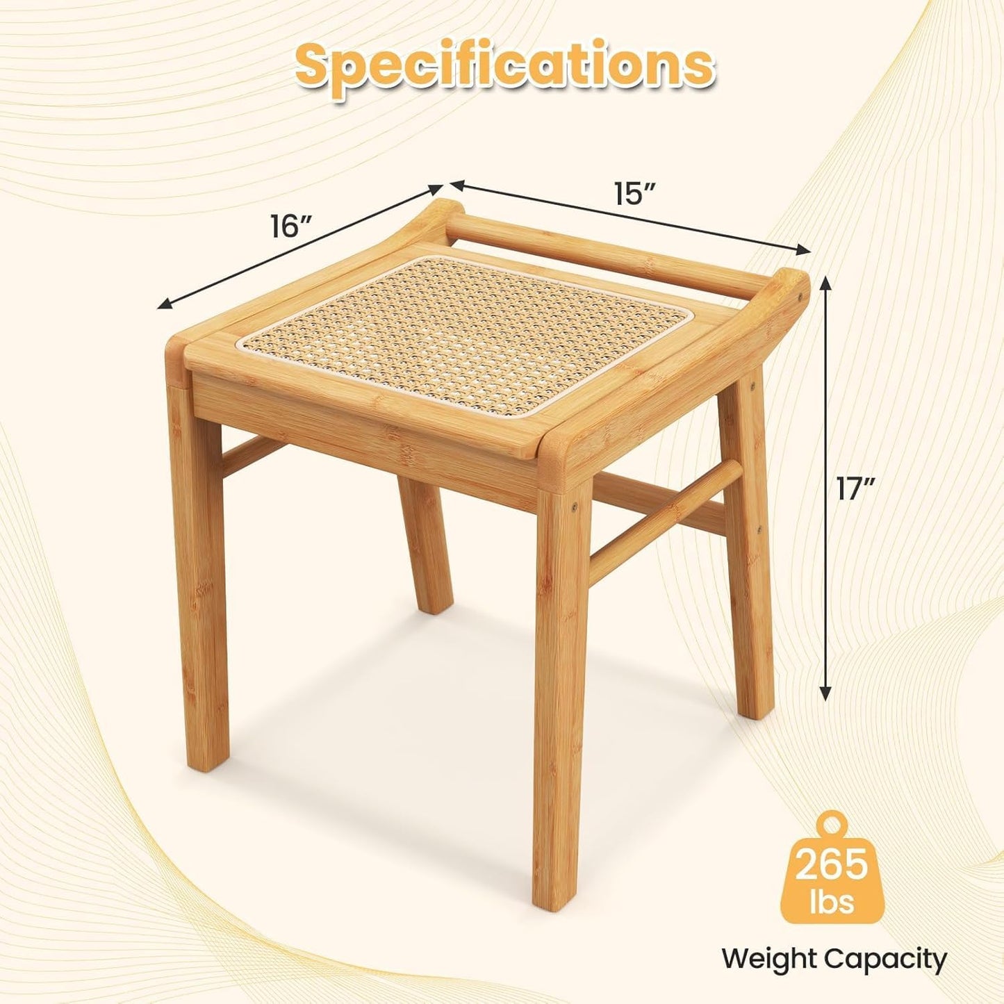 Generic Byroce Boho Vanity Desk, Makeup Vanity Table Set w/Mirror, Modern Vintage Dressing Table w/ 2 Drawers & Jewellery Display Tabletop, Rattan & Bamboo Style (Table & Stool Set), Natural