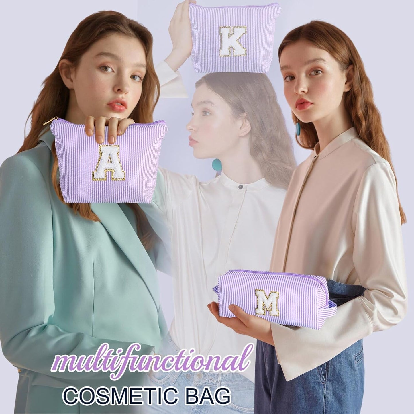 YOOLIFE Mothers Day Gifts Preppy Stuff Tween Girls Gifts Graduation Teacher Gifts Monogram Makeup Pouch Makeup Organizer Bag Beauty Bag Personalized Birthday Gifts for Women Her Preppy Makeup Bag S
