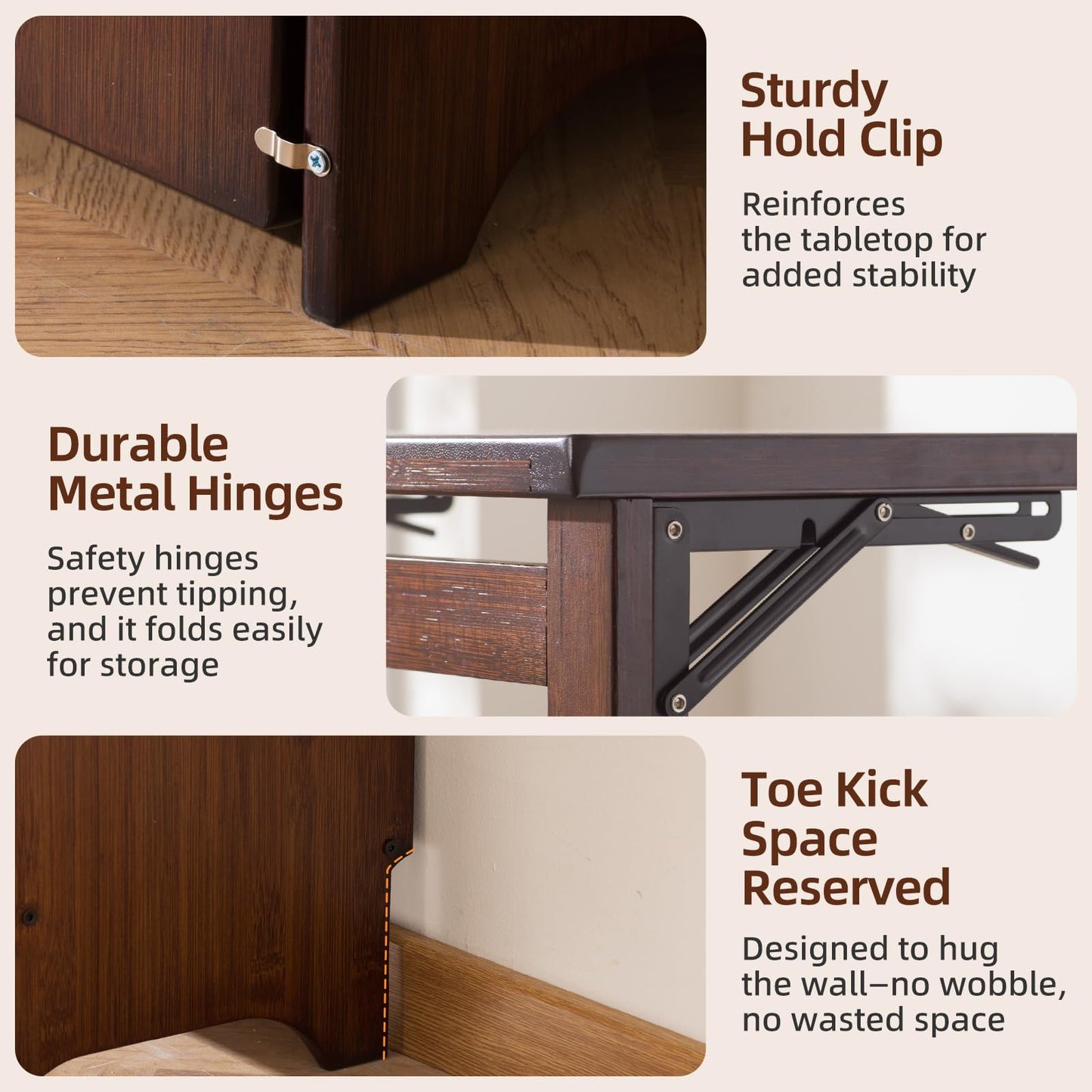 Usofhaus Bamboo Folding Desk with Storage, Space-Saving Foldable Computer Desk for Small Spaces, Writing Study Table for Home Office, Bedroom, Dorm, Apartment,Dark Brown