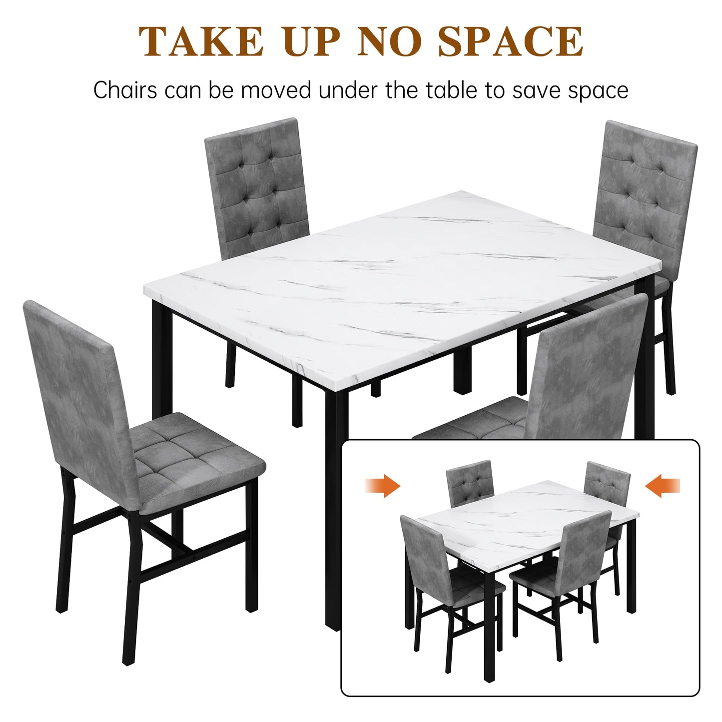 Hooseng Dining Room Table Set 5 Piece Dining Table Set Marble Dining Table 4 Chair Dining Table Set for Kitchen Living Room Breakfast Small Spaces (Grey)