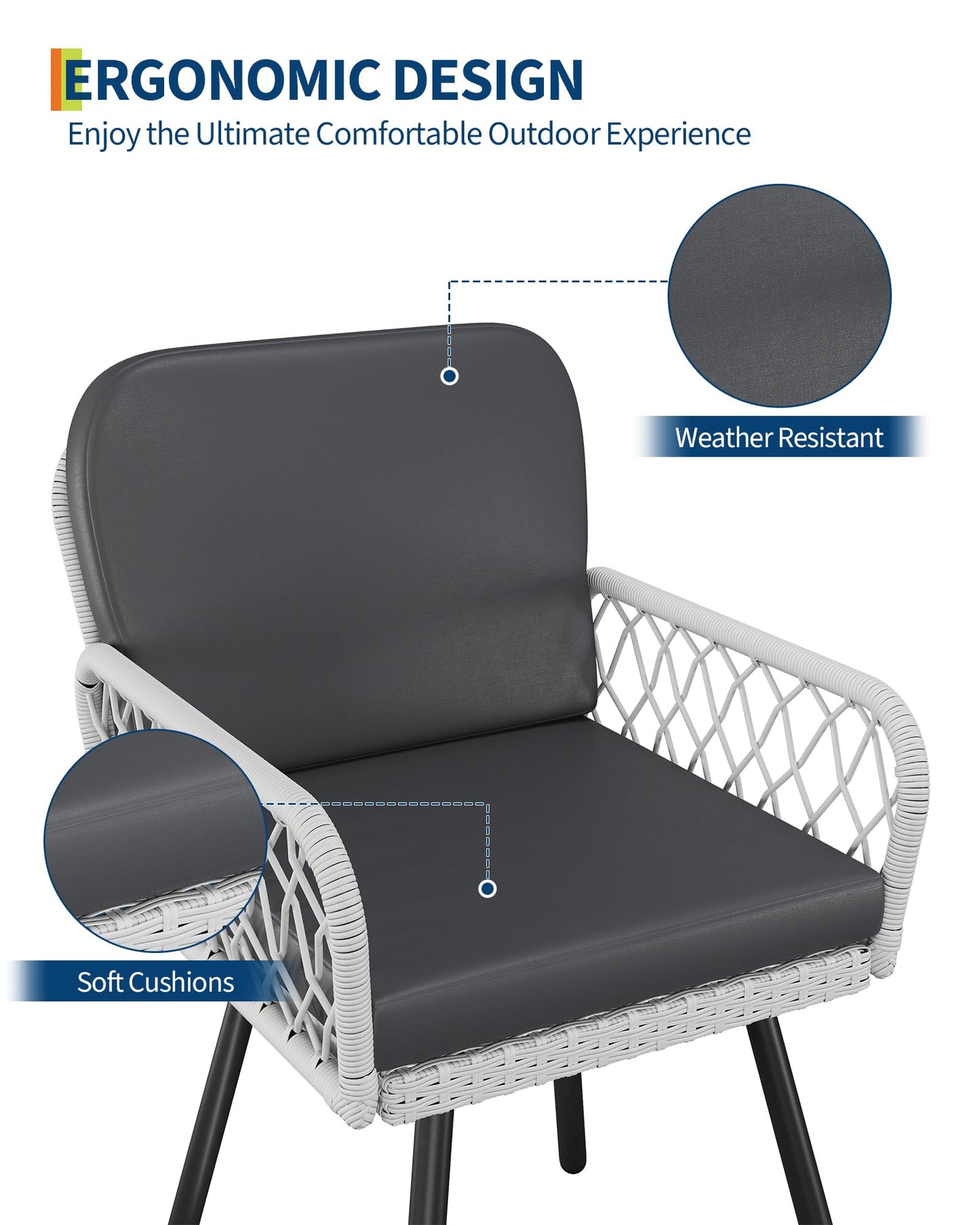 Patio Dining Chairs with 5mm Rattan & Cushions, 2-Piece Outdoor Chairs Set, Stackable Wicker Chairs with Metal Frame for Garden
