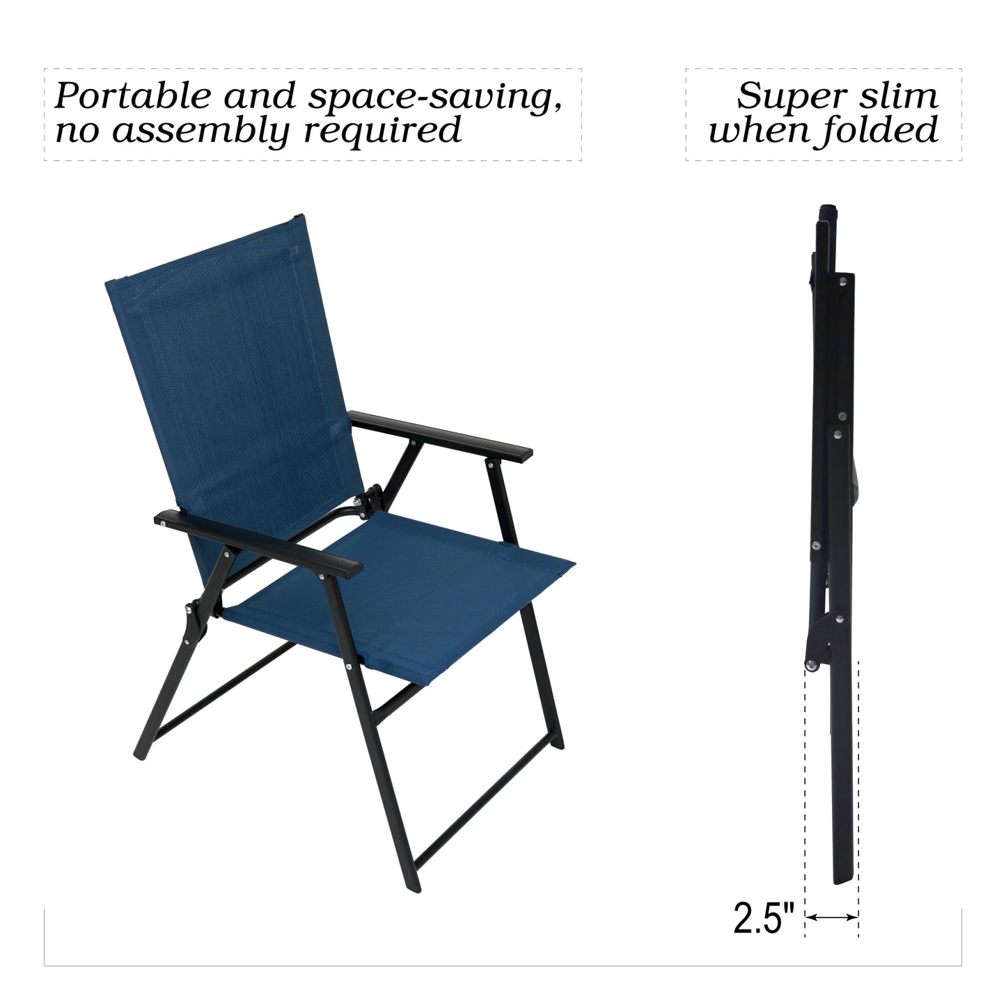 Nixtopia 4 Pcs Patio Dining Chairs with Armrests Folding Outdoor Chairs Used for Camping Garden Backyard Pool Porch - Lightweight Blue Sling High Back