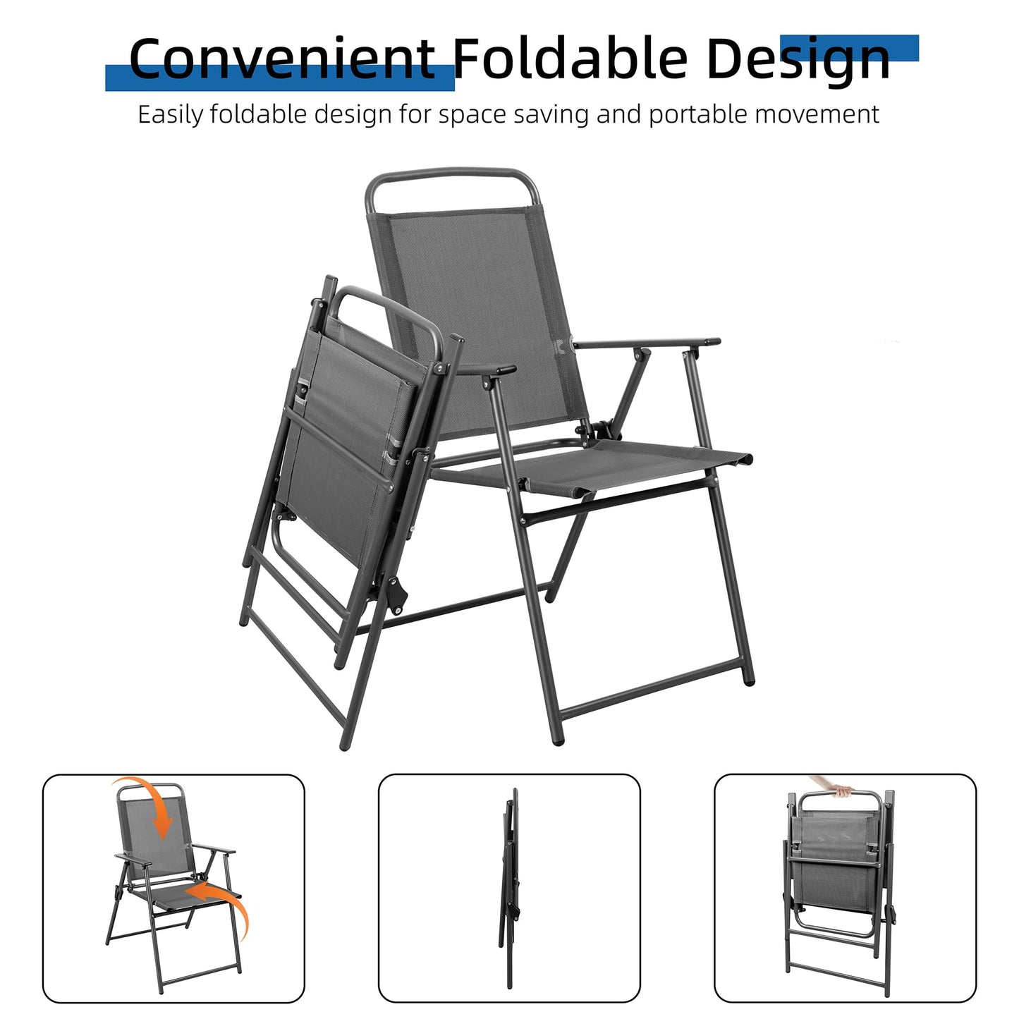 Shintenchi 6 Piece Patio Dining Set with Umbrella, Outdoor Furniture Set with 4 Folding Chairs and Tempered Glass Top Dining Table fot Lawn Backyard Garden Porch Black