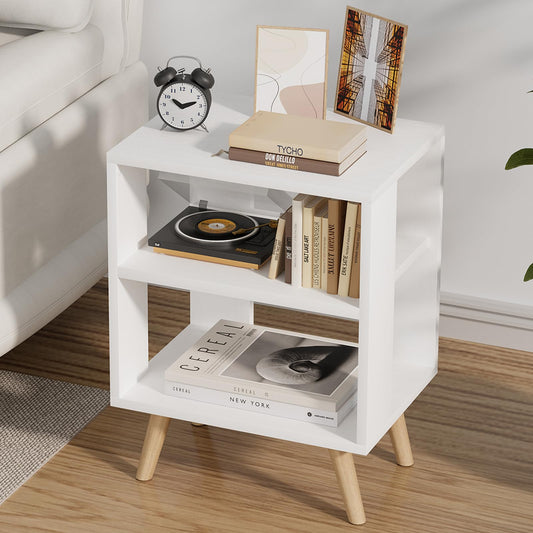 Aenuert Night Stand, White Kids Nightstand, Modern End Table with Open Storage, 2-Tier Nursery Bedside Table for Small Space, Living Room, Bedroom