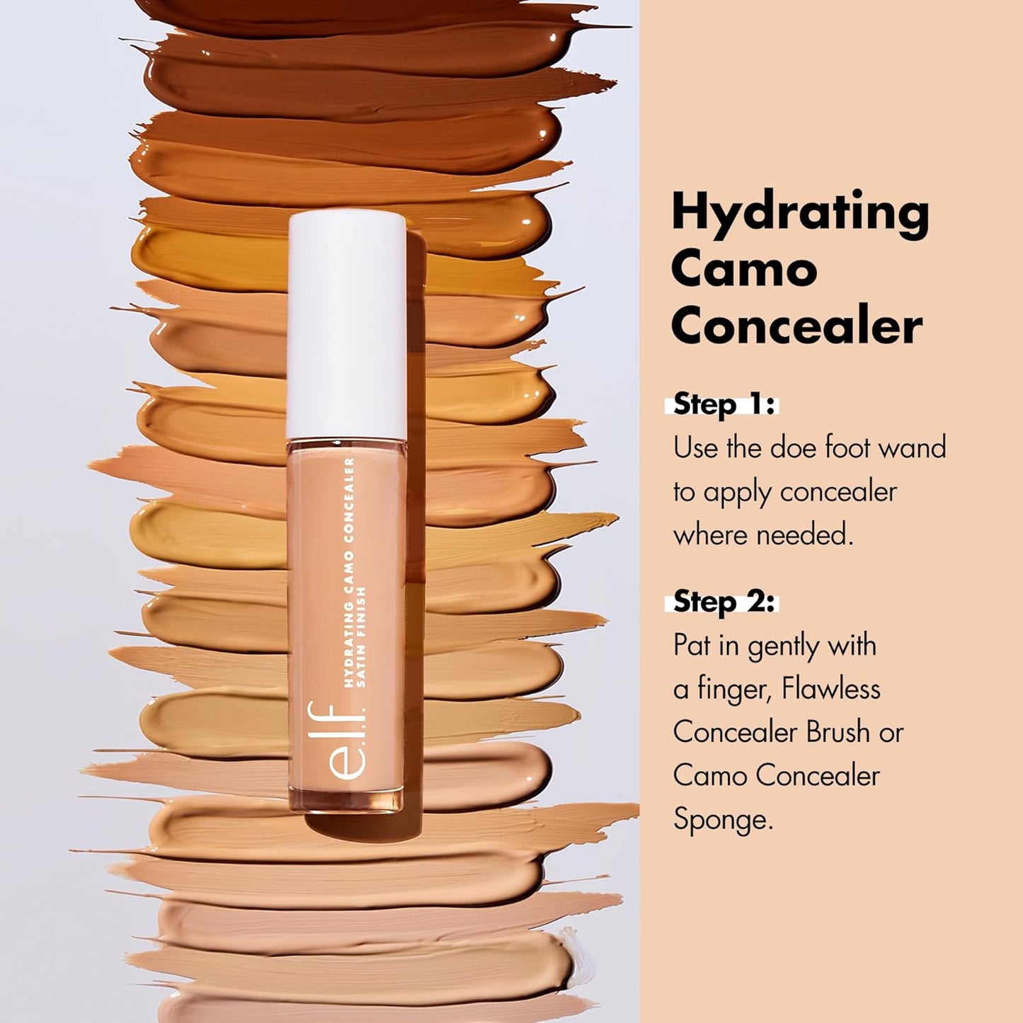 e.l.f. Hydrating Camo Concealer, Covers Blemishes & Under-Eye Circles, Full-Coverage & Delivers A Satin Finish, Vegan & Cruelty-Free, Medium Beige