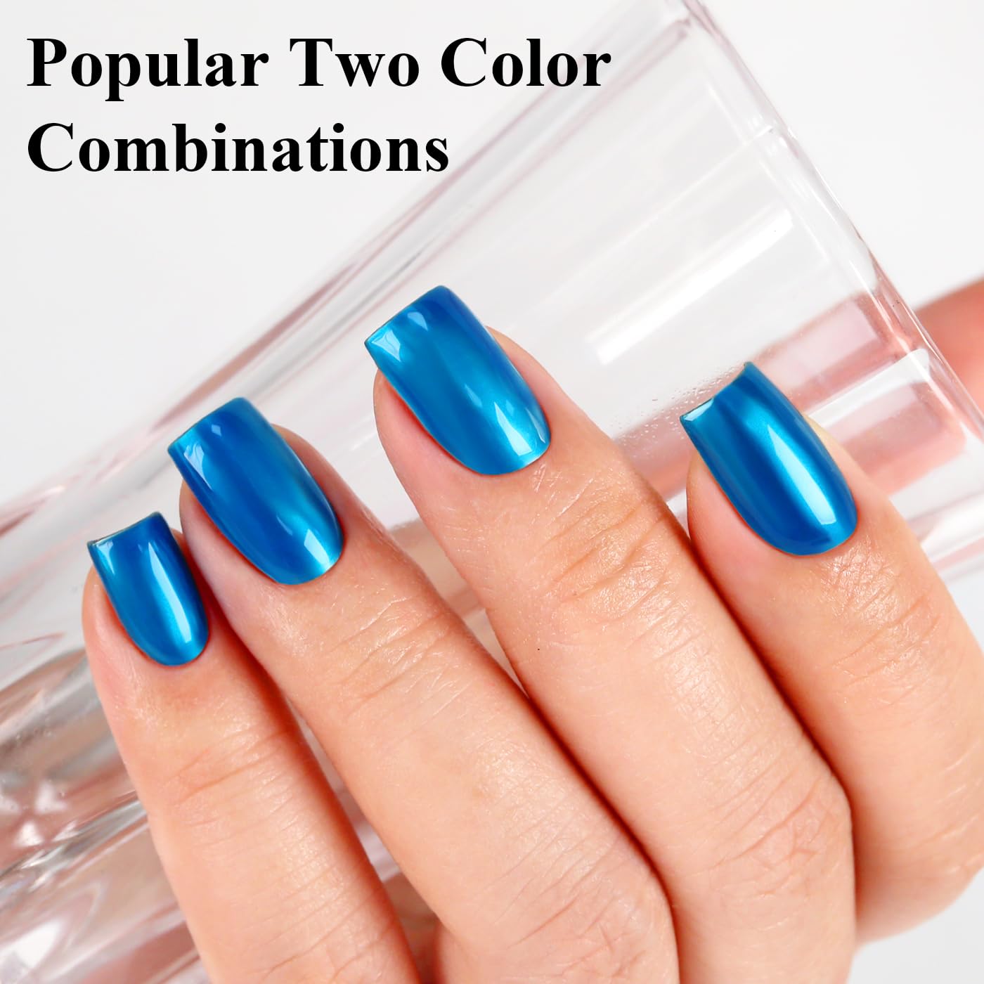 Imtiti Metallic Gel Nail Polish Set, 2 Pcs 10ml Chrome Mirror Shine GEl POlish & Sky Blue Jelly GEL Soak Off UV LED Spring Summer Art Manicure Salon DIY Design Kit