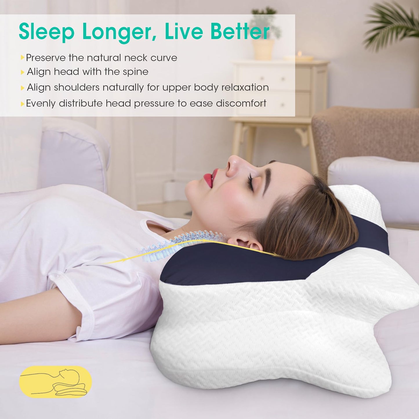 Ergonomic Cervical Pillow for Pain Relief - Adjustable Contour Memory Foam Pillow for Side, Back, Stomach Sleepers, Cooling Pillow for Neck and Shoulder, Breathable Bed Pillow with Removable Cover
