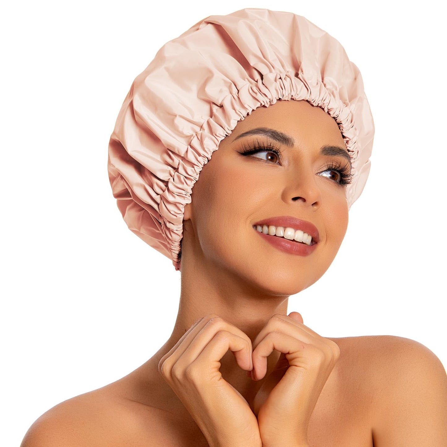 Reusable Shower Cap for Women, Large Waterproof Shower Bonnet Washable Elastic Band Bath Accessories Hair Hat for Long Hair, Braids(Orange)