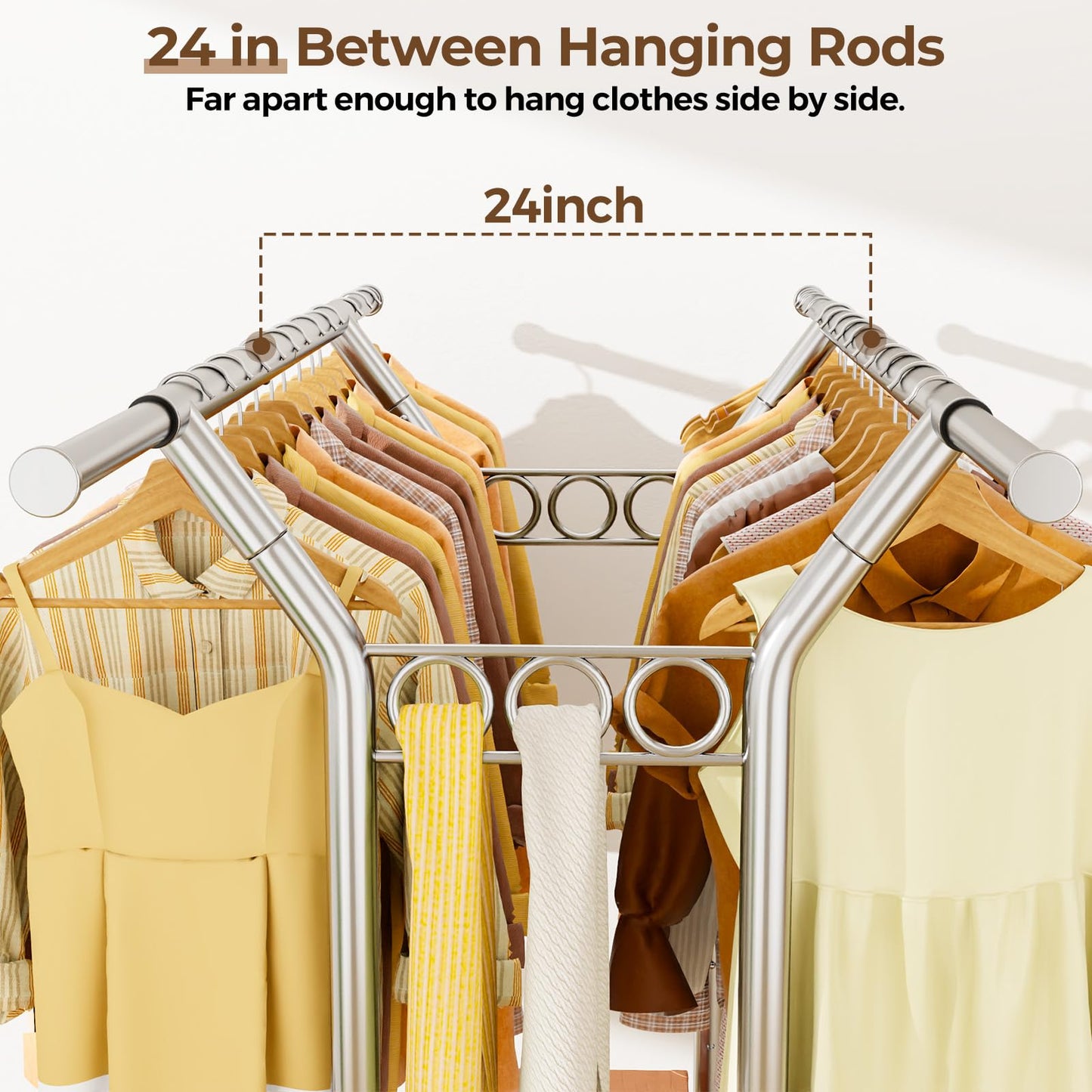 HYSEYY Heavy Duty Clothes Rack, Rolling Clothing Rack With Shelves Load 620 LBS, Double Rod Clothing Racks for Hanging Clothes, Portable& Adjustable Clothes Rack with Wheels Garment Rack