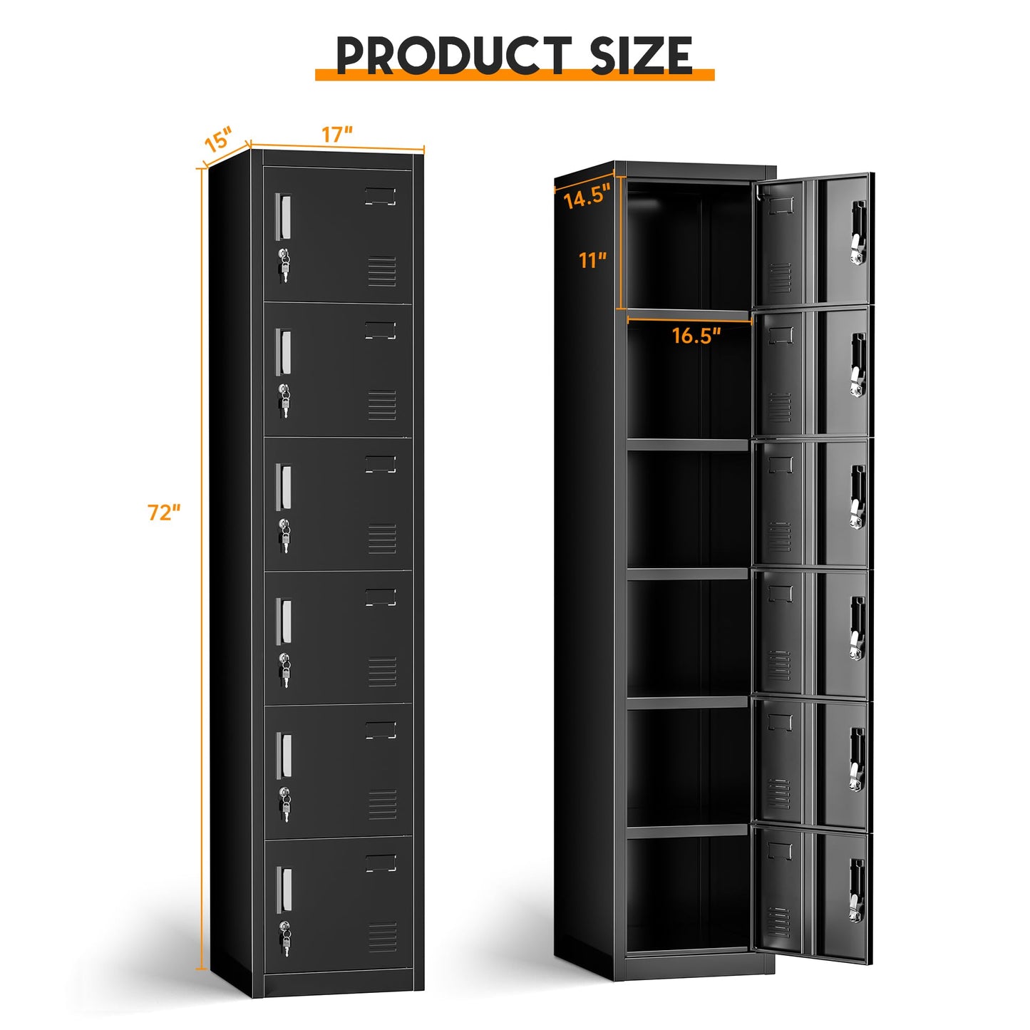 INTERGREAT 6-Door Metal Employee Lockers for Office, School & Gym,Steel Locker for Employees,Black