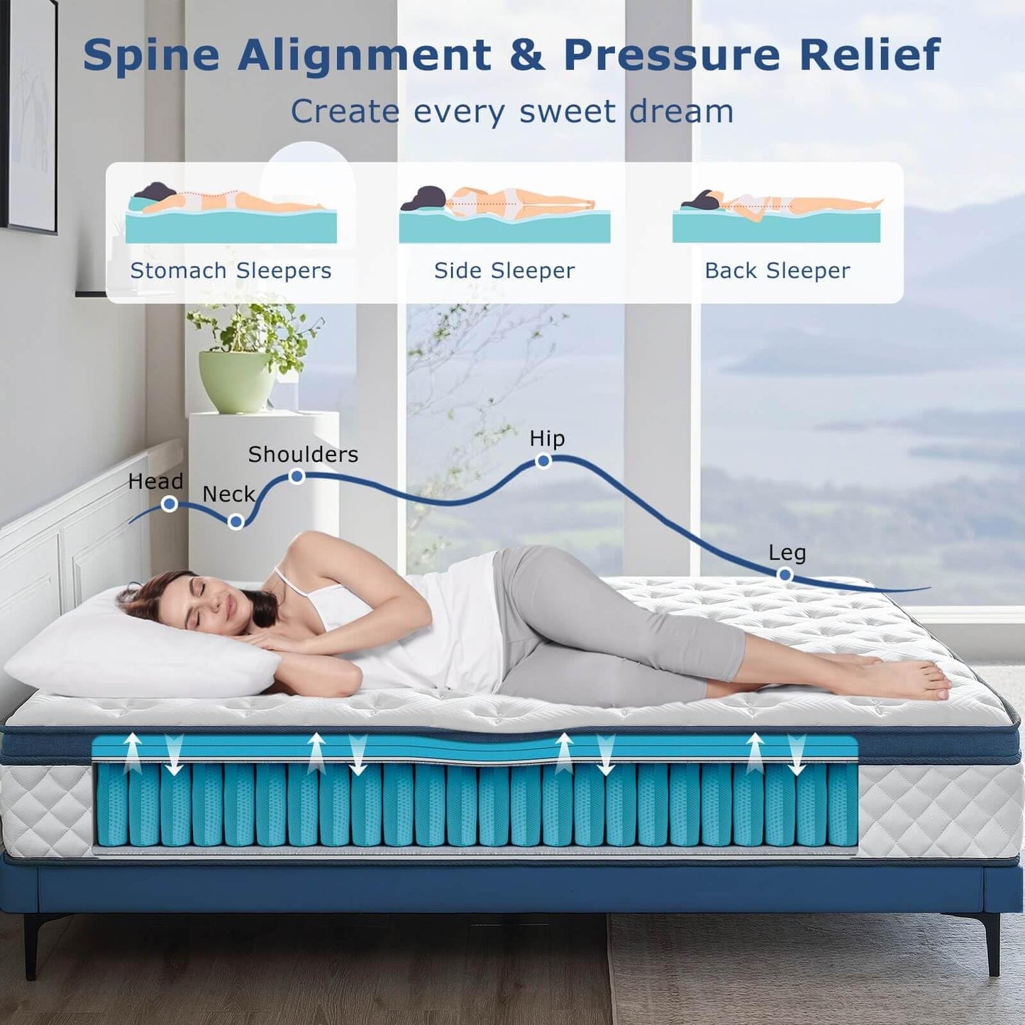 Laccard King Size Mattress 12 Inch, Medium Firm Hybrid King Bed Mattress, Memory Foam Mattresses in a Box for Pressure Relief, Individual Pocket Spring-Motion Isolation with Edge Support, CertiPUR-US