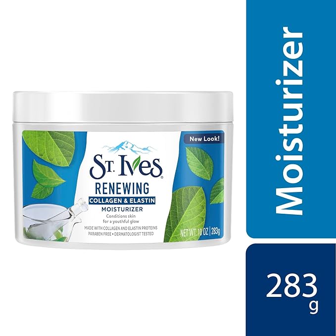 St. Ives Face Moisturizer Cream, Collagen and Elastin, Renewing Facial Moisturizer for Women, Paraben Free, Dermatologist Tested Daily Moisturizing for Dry Skin Cruelty Free, 10 oz (Pack of 2)