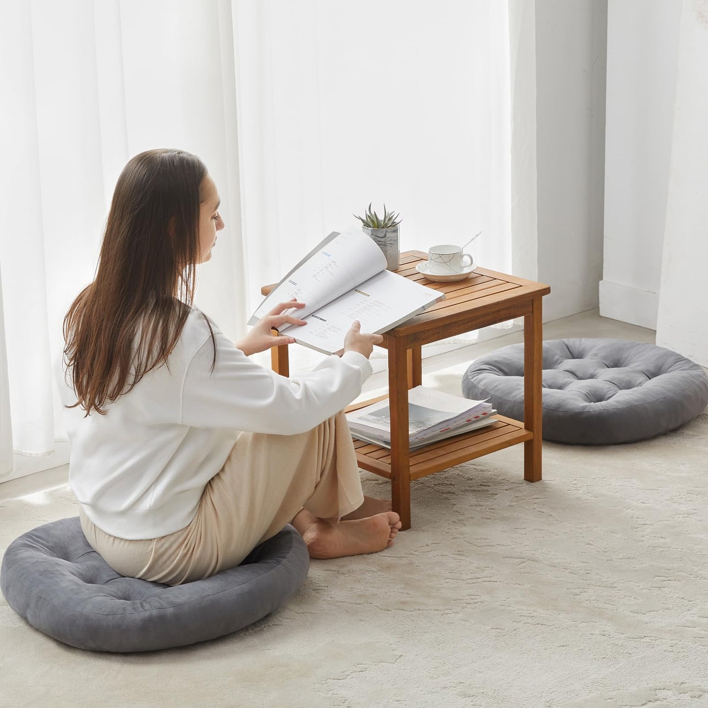SM-XLHN Meditation Floor Pillow for Adults, 2-Pack Round Yoga Tufted Floor Cushions for Sitting, Dark Grey, 22 x 22 x 4 in