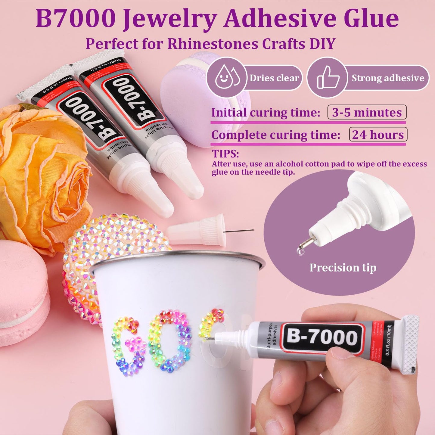 8500Pcs Resin Rhinestones with Tweezers for Crafting, Mixed-Color 5mm Bedazzling Crystal with 1Pcs 10ml B7000 Jewelry Glue for DIY Crafts Clothing Tumblers Shoes Fabric Nail Art