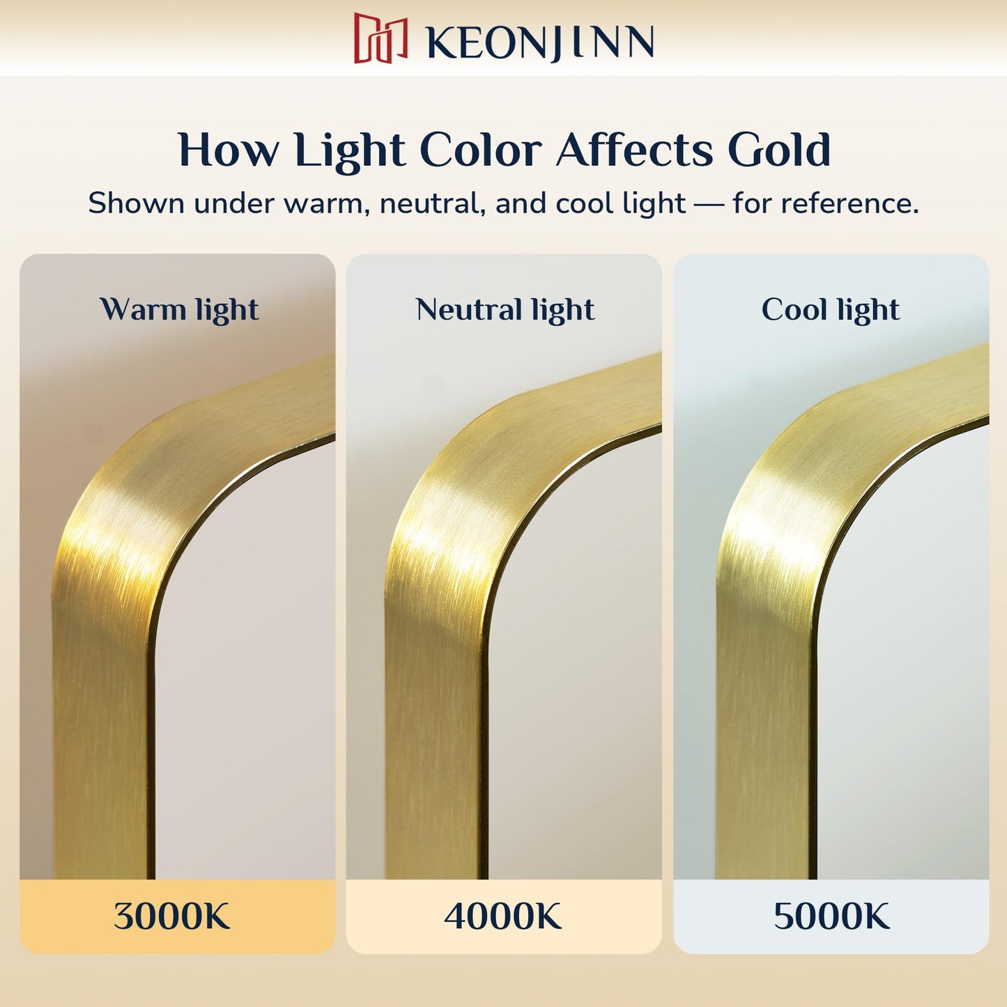 Keonjinn Gold Bathroom Mirrors for Vanity, 24 x 32 Inch Rounded Rectangle Gold Mirror for Wall, Brushed Brass Mirror with Metal Frame, HD Tempered Glass, Modern Gold Framed Mirror(Horizontal/Vertical)