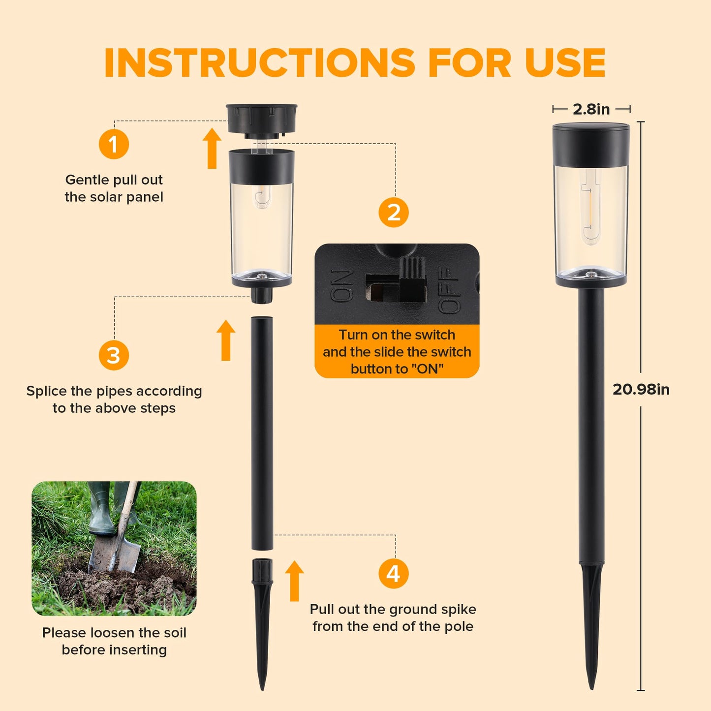 UME 10 Pack Solar Pathway Lights Outdoor, Bright Solar Garden Lights with Metal Design–IP65 Waterproof, Auto On/Off, 3000K LED Landscape Lighting for Yard, Lawn, Walkway, Driveway, Patio Decor