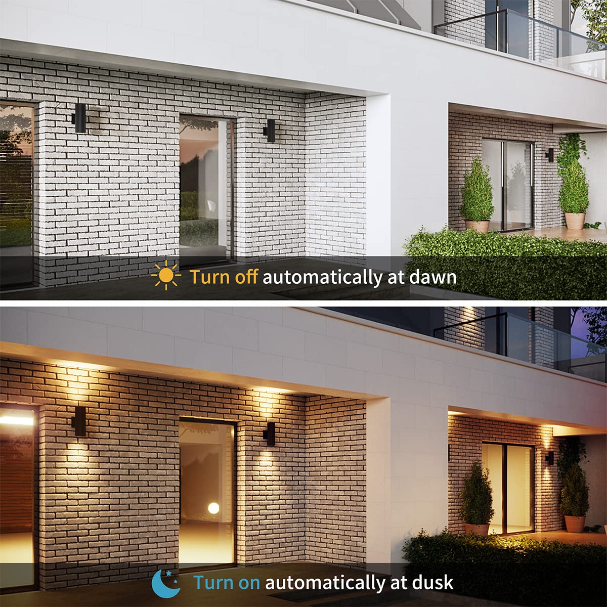 mirrea Modern Outdoor Porch Light Patio Light in 2 Lights Dusk to Dawn Photocell Sensor with Matte Black Aluminum Cylinder and Tempered Glass Cover Waterproof Wall Sconce 2 Pack