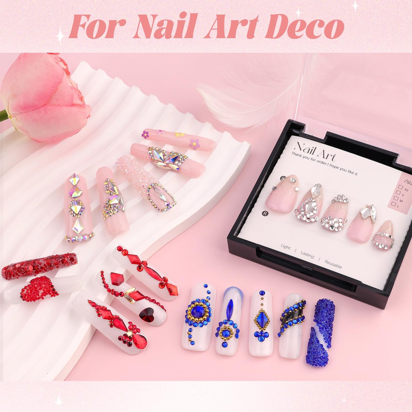 3600pcs Glass Royal Blue Nail Rhinestones 6 Sizes(1.8/2/2.4/2.8/3/4mm) Flatback Crystal Nail Charms Jewels Decoration for Nail Art and Crafting, Tweezer and Pickup Pen included
