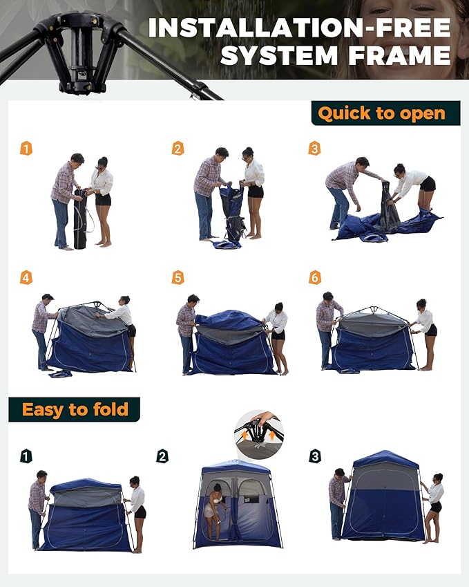 KingCamp Camping Shower Tent, Instant Portable Privacy Shelter, 1/2 Room Large Outdoor Toilet Tent with Floor, Water-Resistant, Windproof & Easy Setup for Beach, Camping & Hiking