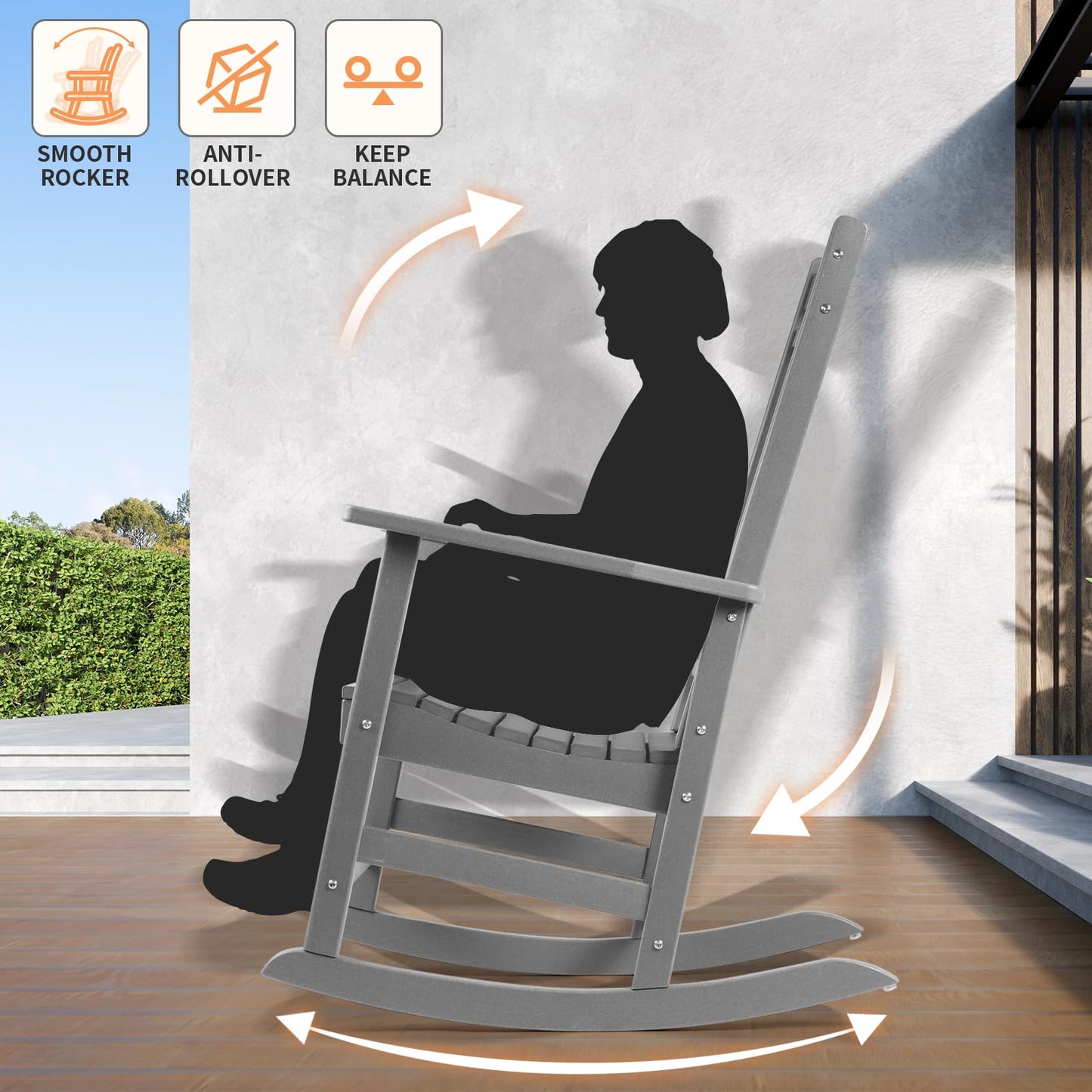 FUNBERRY Outdoor Rocking Chairs, HDPE All Weather Poly Lumber Rocker, High Back Patio Rockers Easy Assembly