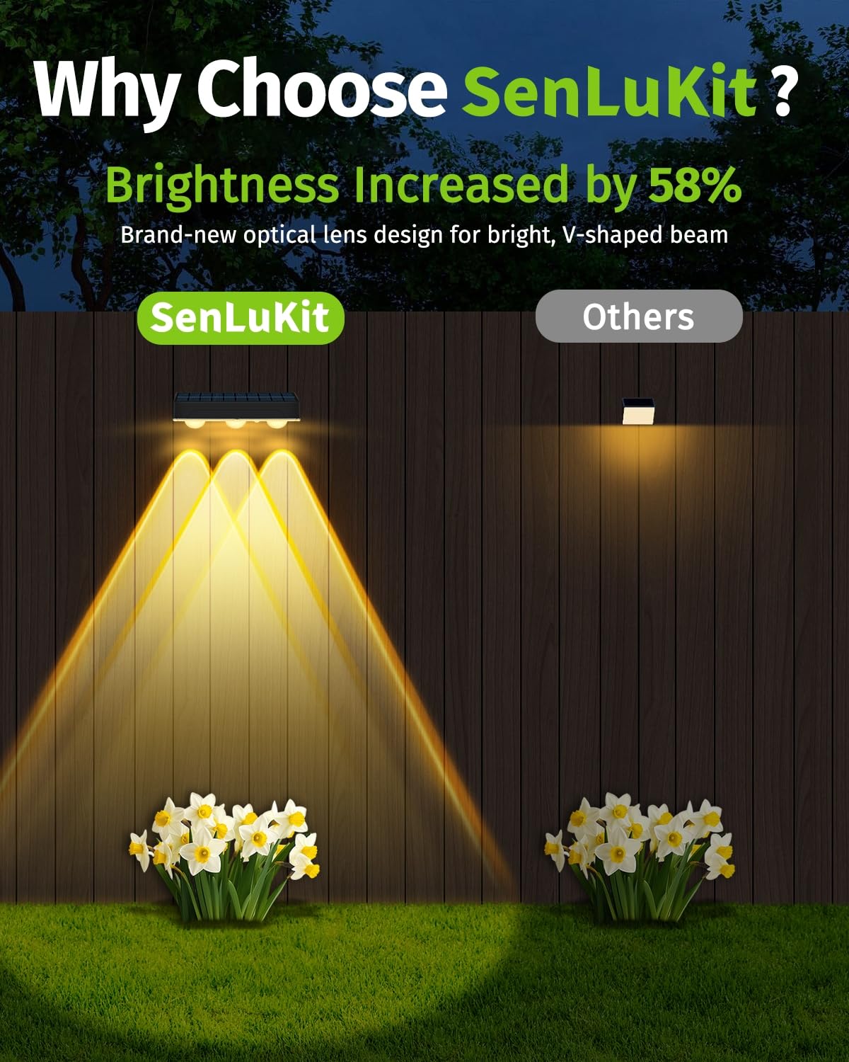Solar Fence Lights Outdoor 8 Pack Waterproof High Brightness Upgraded 3 LED Spot Lens Deck Lights 7 Mode Warm & Cool White RGB Solar Powered Wall Lighting Decor for Outside Patio Step Backyard Railing