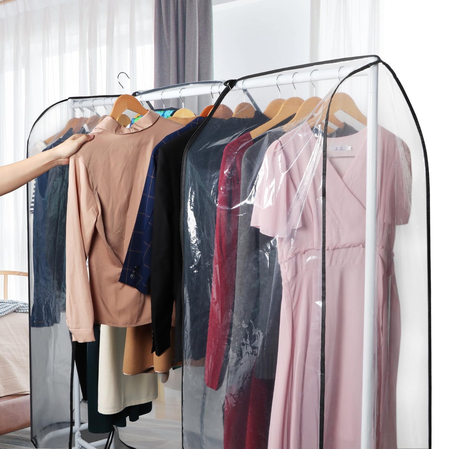 Zilink 60'' Clear Garment Rack Cover Dustproof Clothes Rack Cover Clear Garment Bags Fur Coat Storage Bag Waterproof Wardrobe Cover with 2 Durable Zippers for Garment Rack