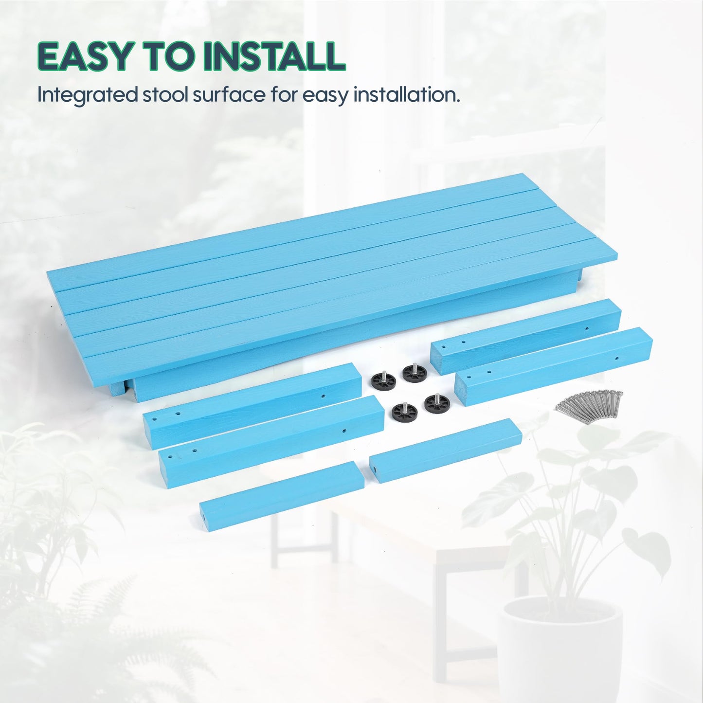 Sunnibety Weatherproof HIPS Outdoor Bench, 2-Person Patio Dining Bench, All-Weather Poly Lumber Garden Bench, Never Rot or Fade, Park Bench with Wood Grains for Porch, Garden, Deck, Entryway, Blue