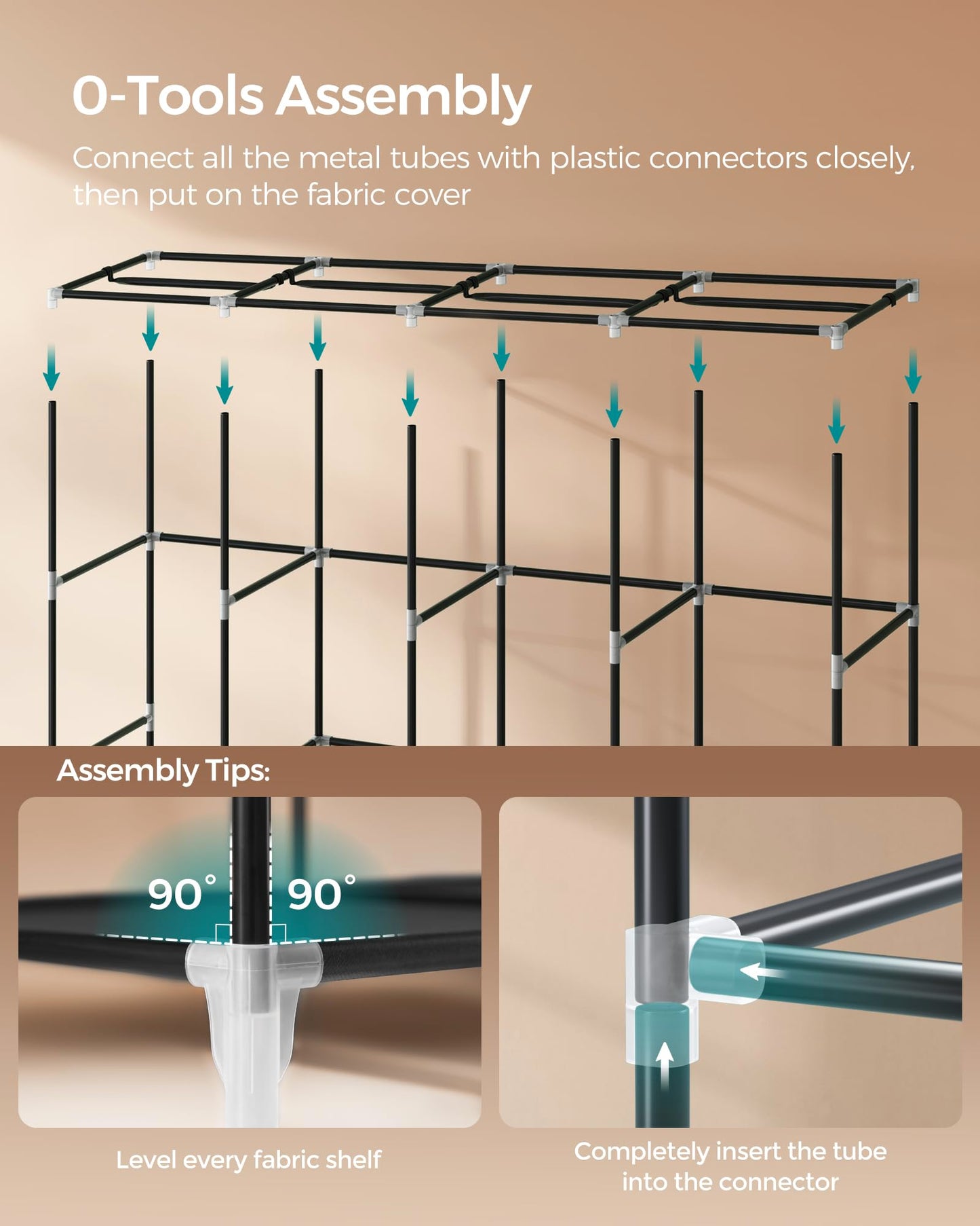 SONGMICS Portable Closet, Wardrobe Closet Organizer with Cover, 4 Hanging Rods and Shelves, 4 Side Pockets, 66.9 x 17.7 x 65.7 Inches, Large Capacity for Bedroom, Living Room, Ink Black URYG094B02