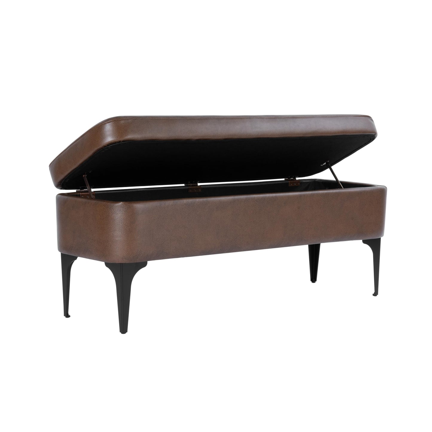 HomePop Upholstered Storage Bench with Metal Leg Home Décor|Bench with Storage for Living Room & Entryway - Brown Faux Leather