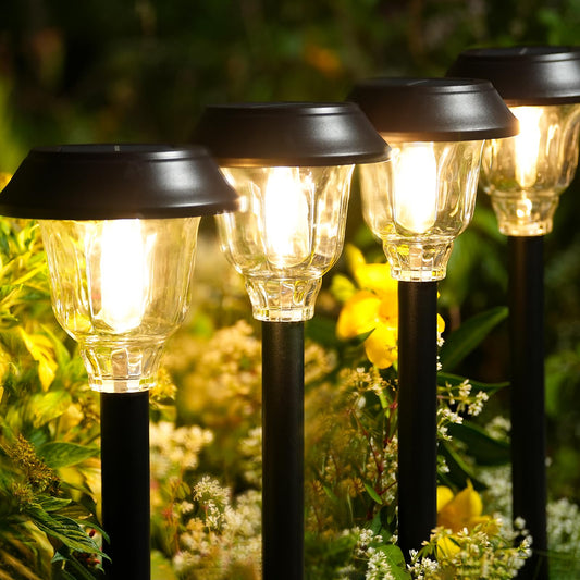 DOESLAG Solar Lights Outdoor Waterproof, 6 Pack Metal Glass Solar Pathway Lights Outdoor, Bright LED Outdoor Solar Lights for Yard Garden Path Walkway