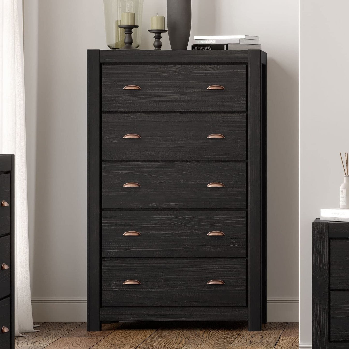 Grain Wood Furniture Montauk 5-Drawer Chest, Solid Wood with a Rustic Grey Finish