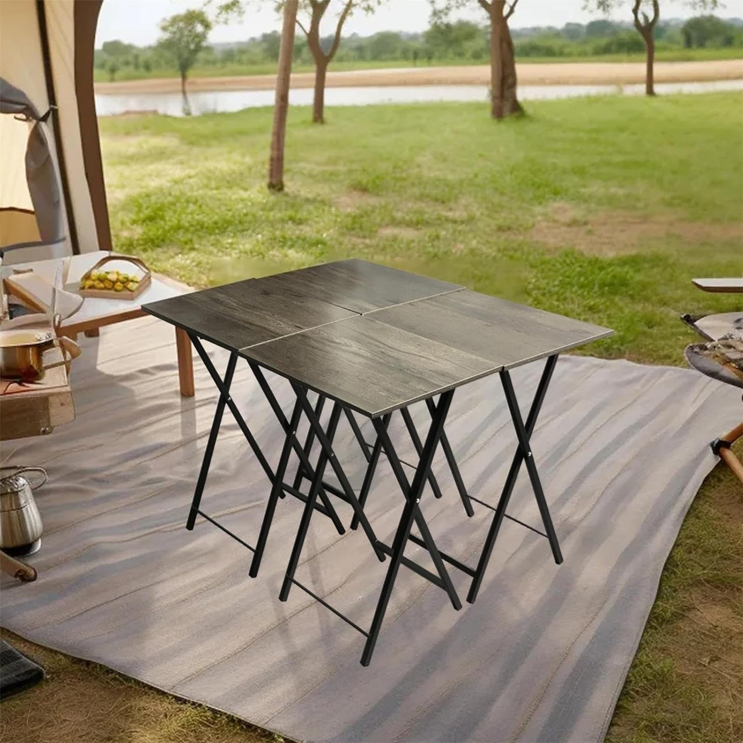 Folding TV Trays Set of 4 with Stand, TV Dinner Tables, Snack Tray Table Set, Portable Foldable Desk, Sofa Side Table, TV Tray Table for Couch, Living Room, Small Space. (Folding table/Gray)