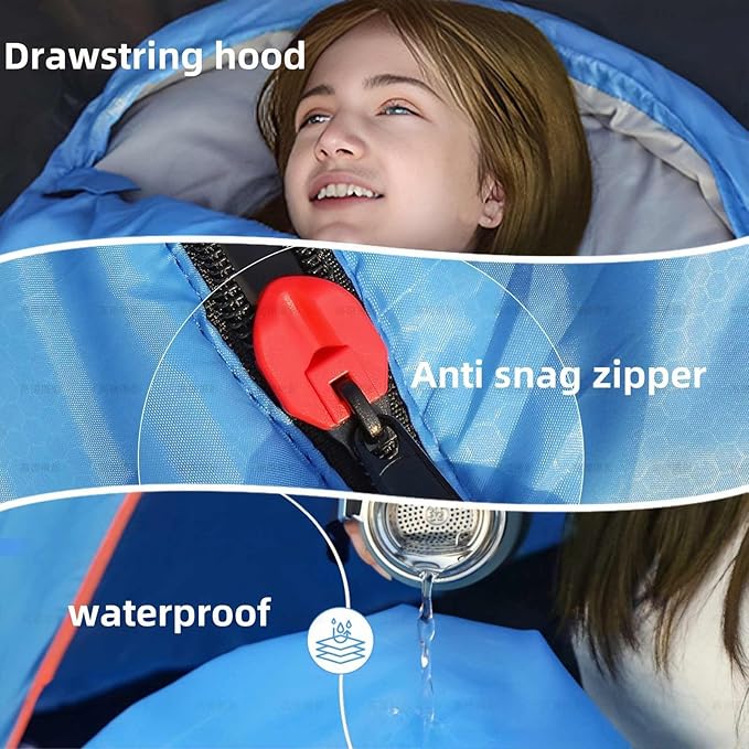 Sleeping Bags for Adults Kids，Lightweight Waterproof Compact Sleeping Bag with Stuff Sack for Warm Camping Cold Hiking Traveling Outdoor Activities