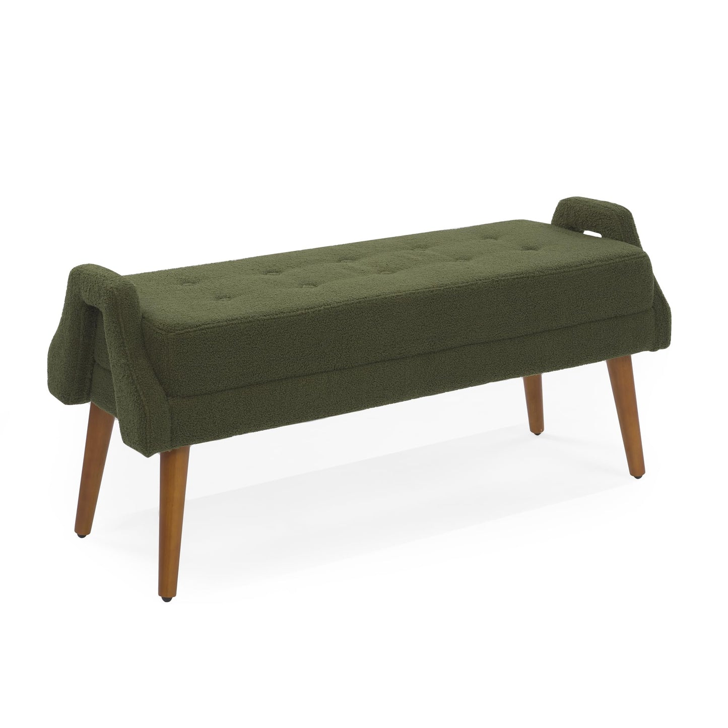 ECLYL Teddy Velvet Armrest Bench is Soft and Comfortable, with Dark Brown Wooden Legs That are Sturdy and Durable,inBedroom, Living Room, Family Room (Green)