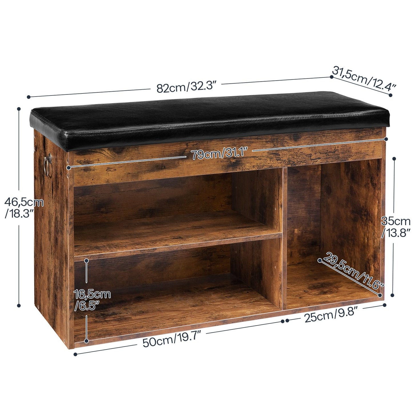HOOBRO Shoe Storage Bench with Padded Cushion, Entryway Bench with Flip-Open Storage Box and Adjustable Shelf, Shoe Rack with Hidden Compartment, for Entryway, Living Room, Rustic Brown BF40HX01