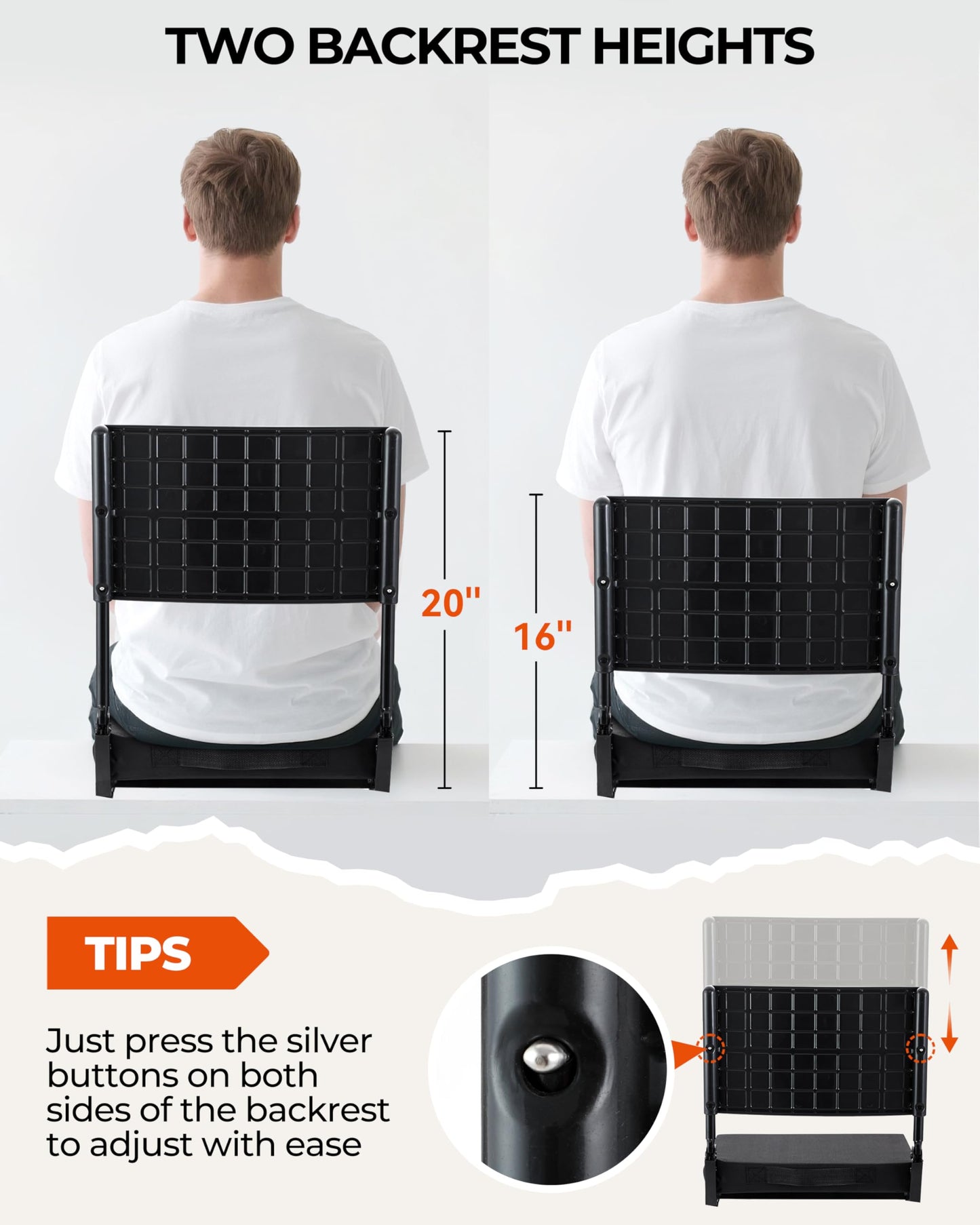 Sportneer Stadium Seats with Back Support: Height Adjustable Thick Padded Stadium Seats with Pocket, Shoulder Strap, Carry Handle, Cup Holder, Folding Stadium Chair for Sports Events Concerts Outdoor